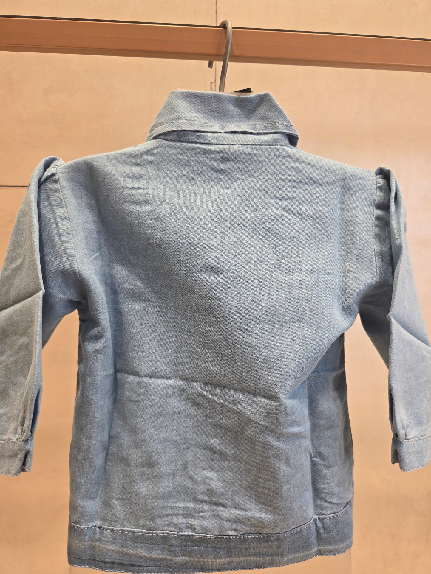 Sky Blue Soft Denim Jacket for Girls with Long Western Tie & Cut-Style Brooch – Casual Wear