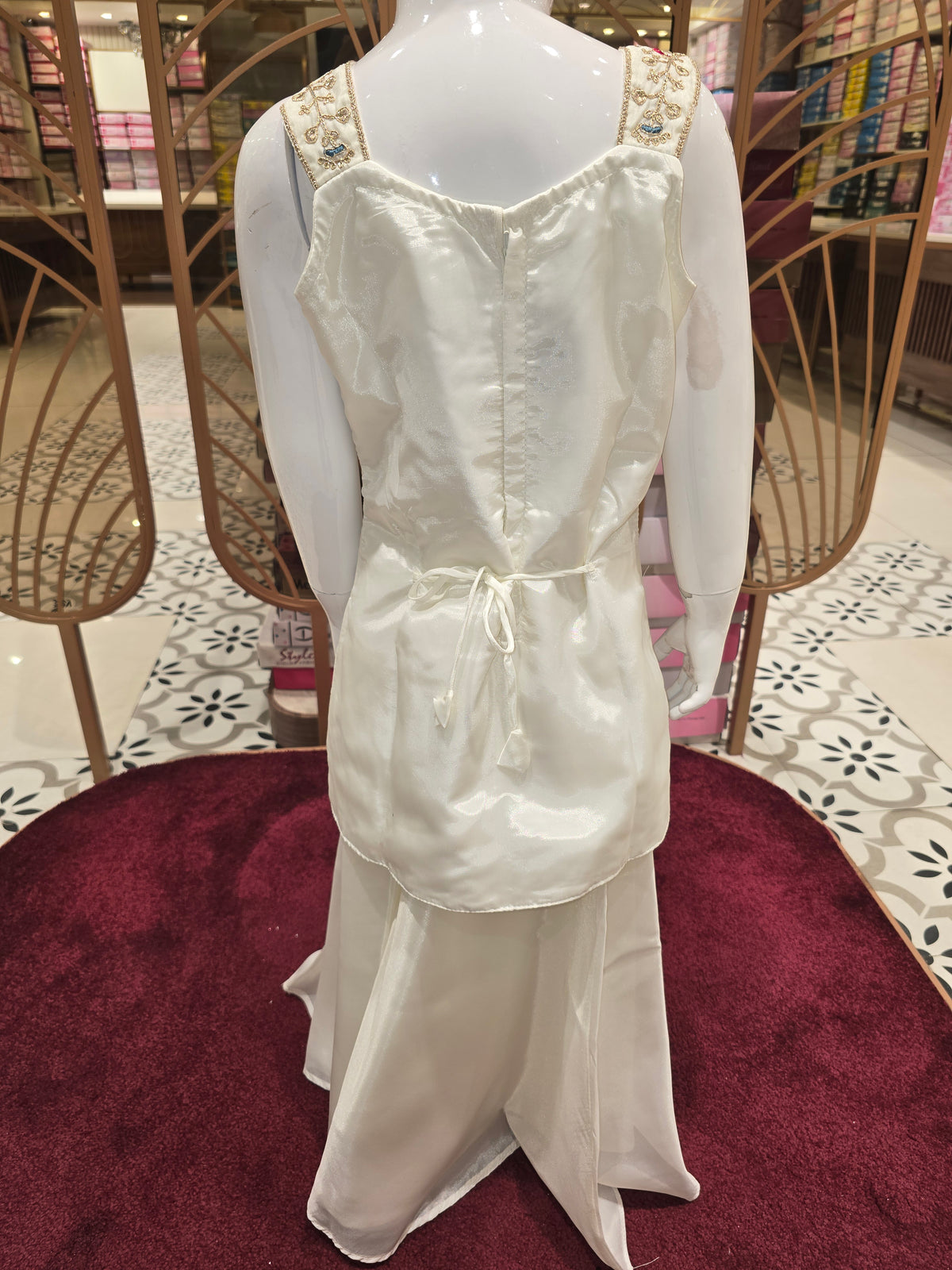 Girls White Crepe Silk Zari Embroidered Sharara Set