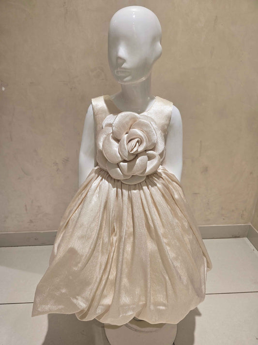 Cream Satin Crepe Baby Frock for Girls