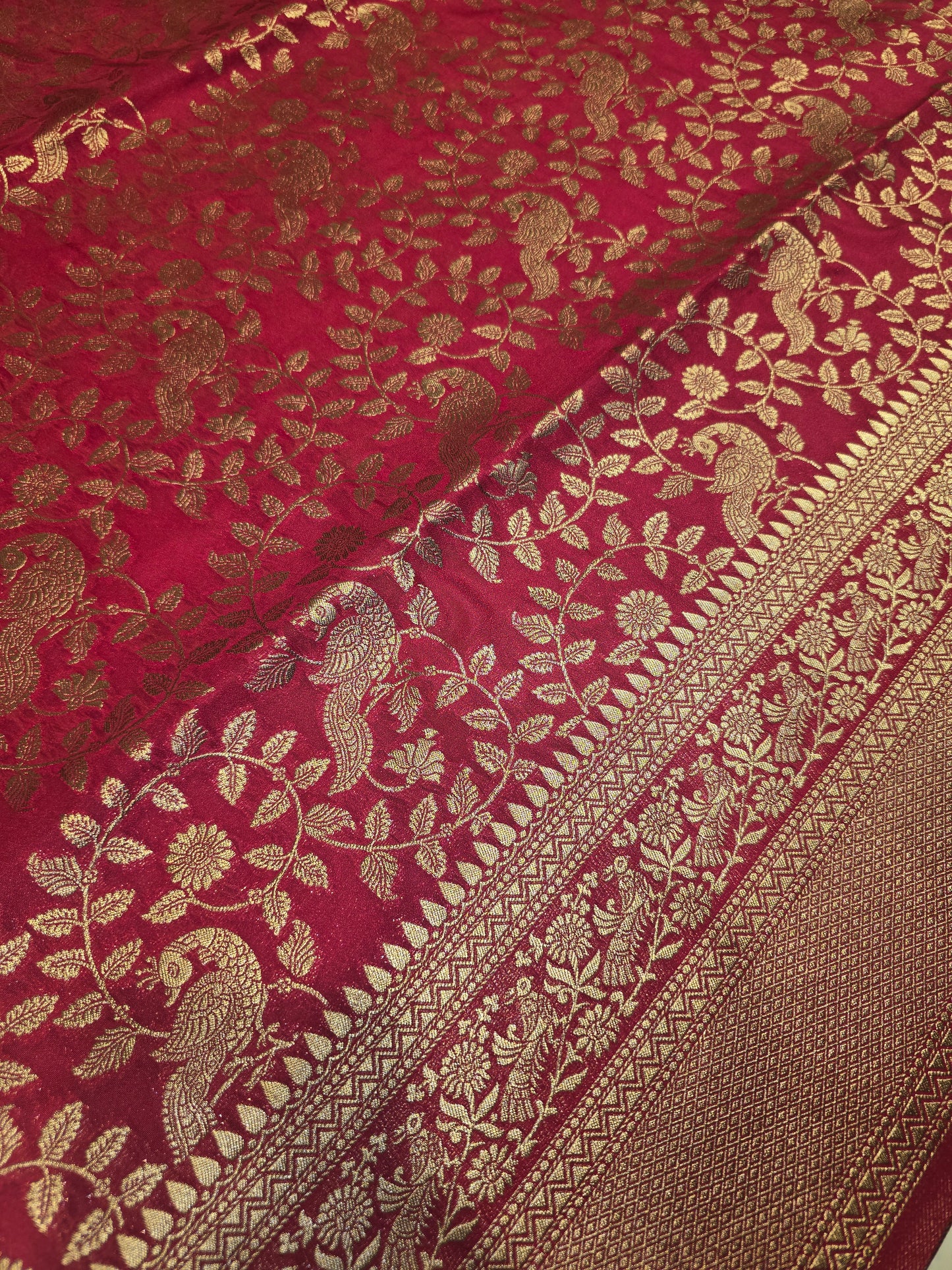 Semi Banarasi Silk Saree with Floral & Peacock Design and Fancy Zari Border | Festive Wear Saree for Women