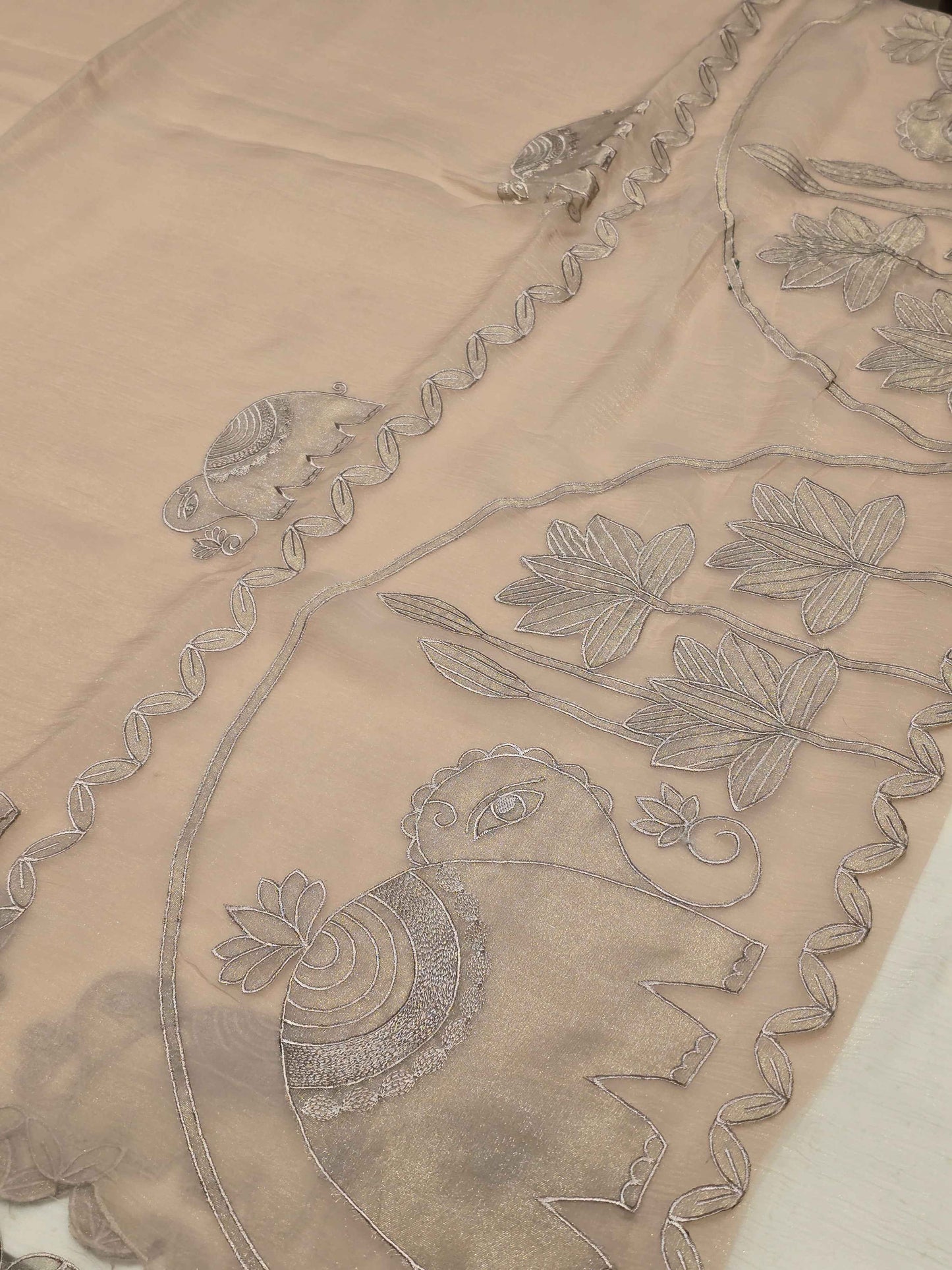 Sky Blue Organza Saree with Elephant Design