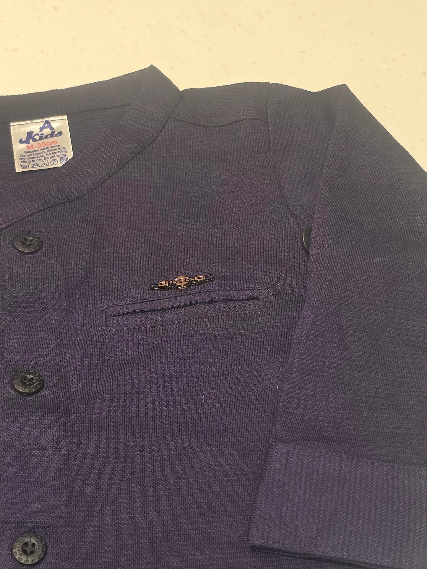 Baby Boys Dark Blue Cotton Folded Sleeve Shirt