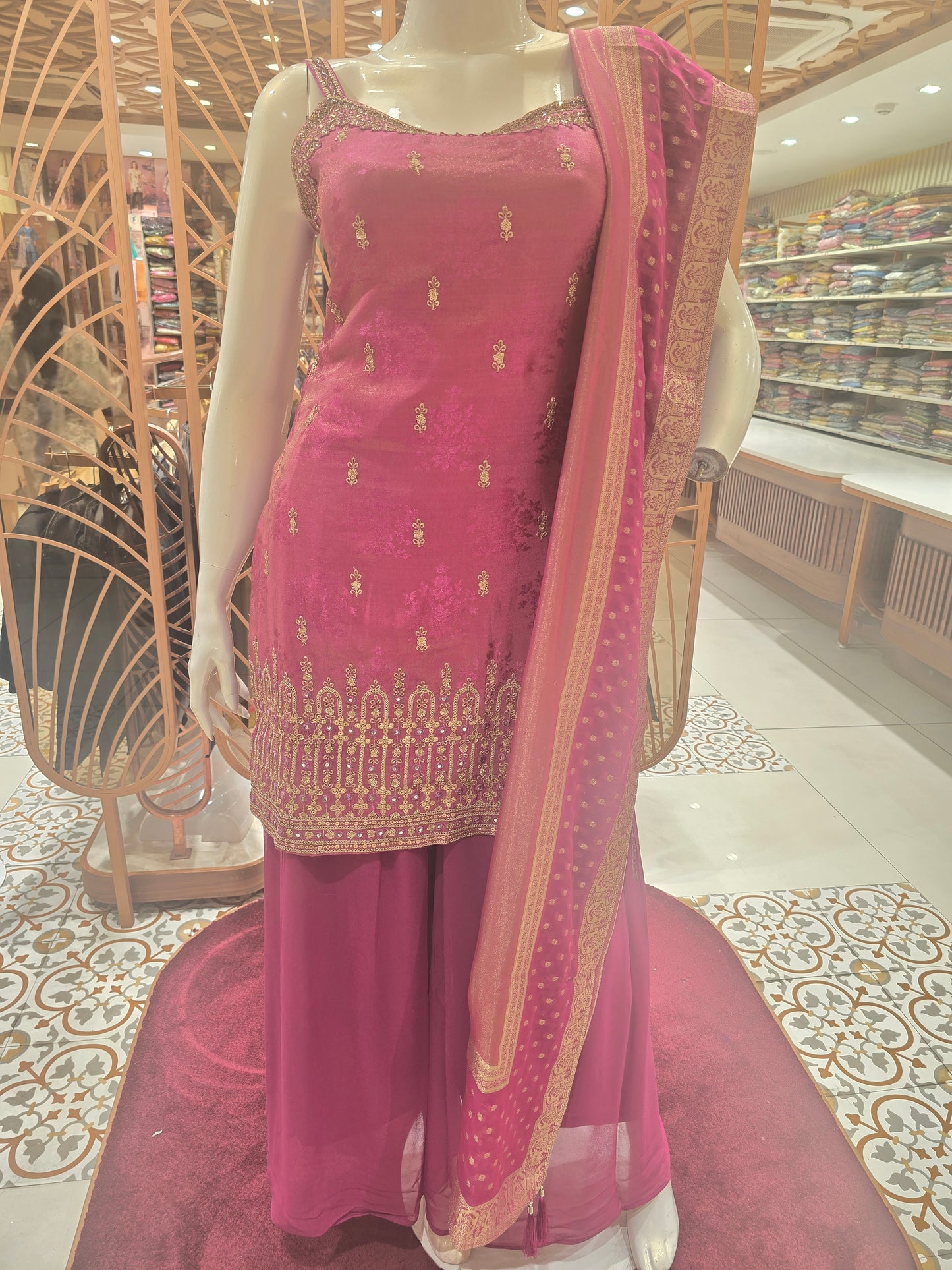 Onion Pink Tissue Sharara Set for Women