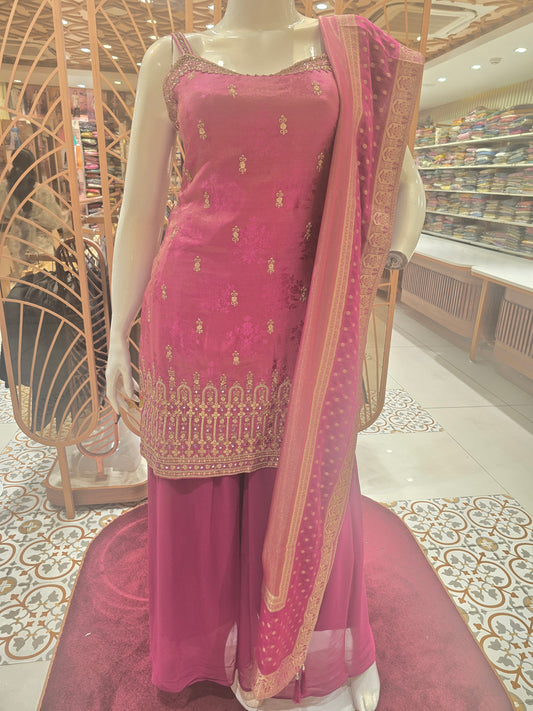 Onion Pink Tissue Sharara Set for Women