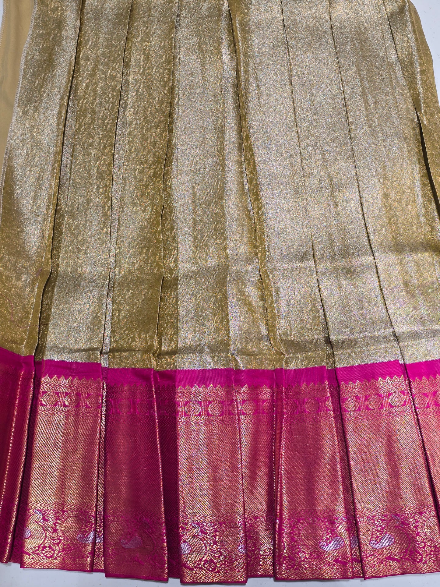 Women Peach Tissue Silk Semi Stitched Half Saree Set