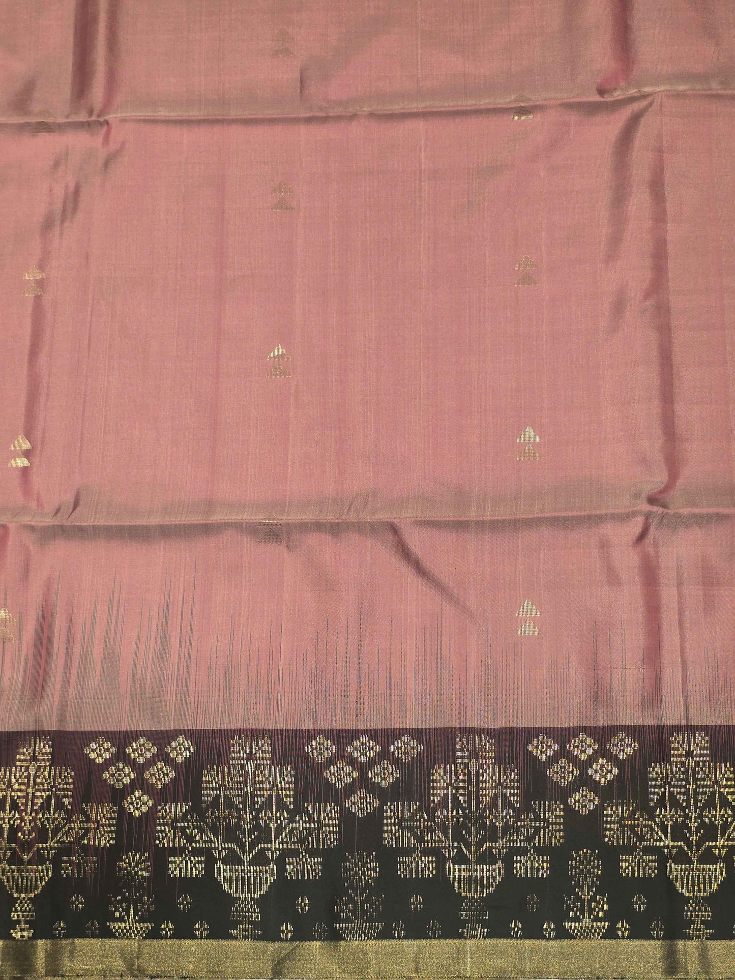 Pure handloom softsilk onion pink with black colour and triangles motifs