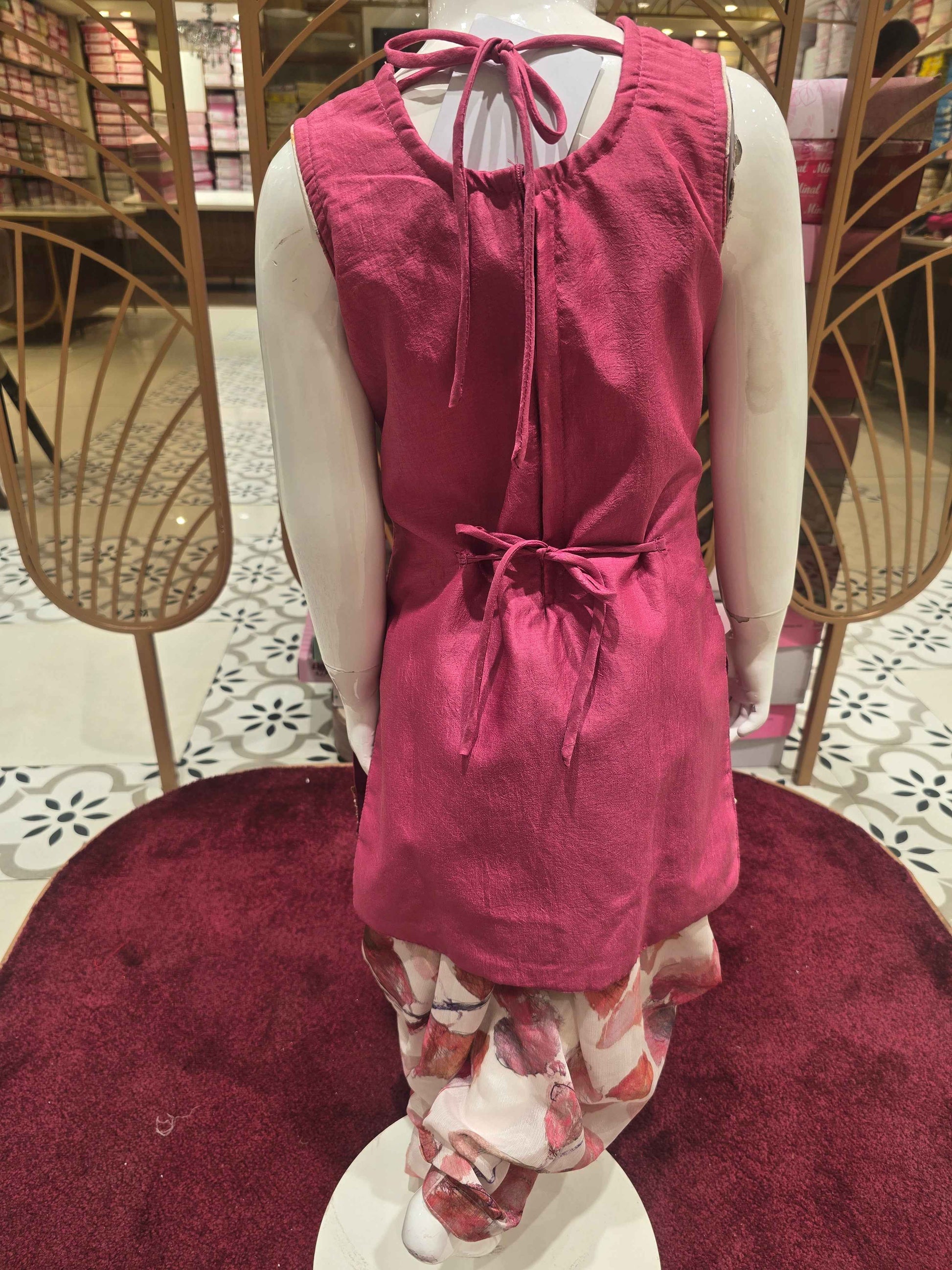 Crepe material onion pink color Patiala set with printed pant and jardhosi work on neck