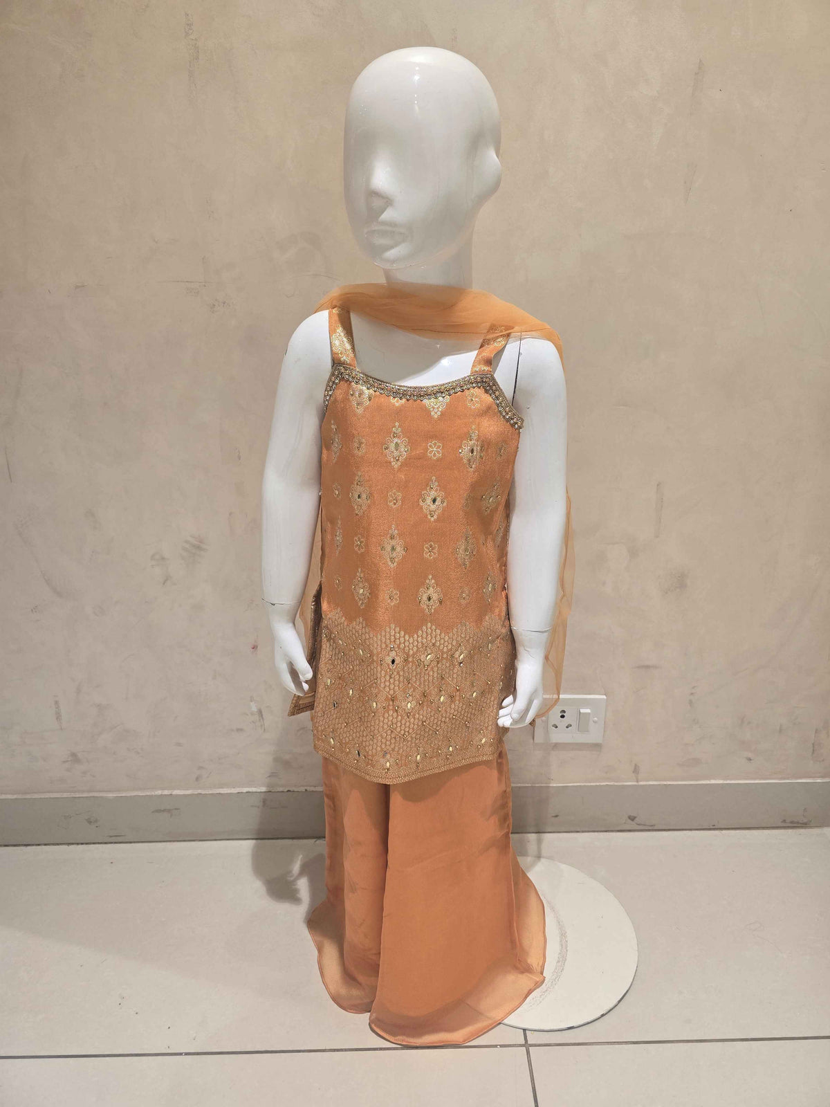 Mustard Chanderi Silk Sharara Set for Girls