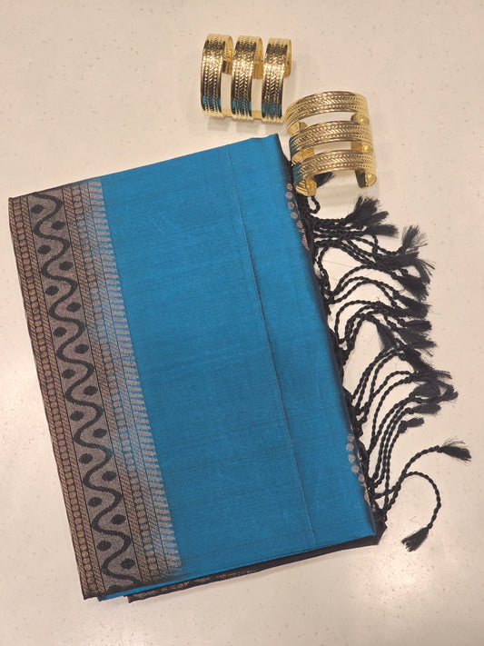 Pure Kanjivaram softsilk saree blue with black color and rich pallu