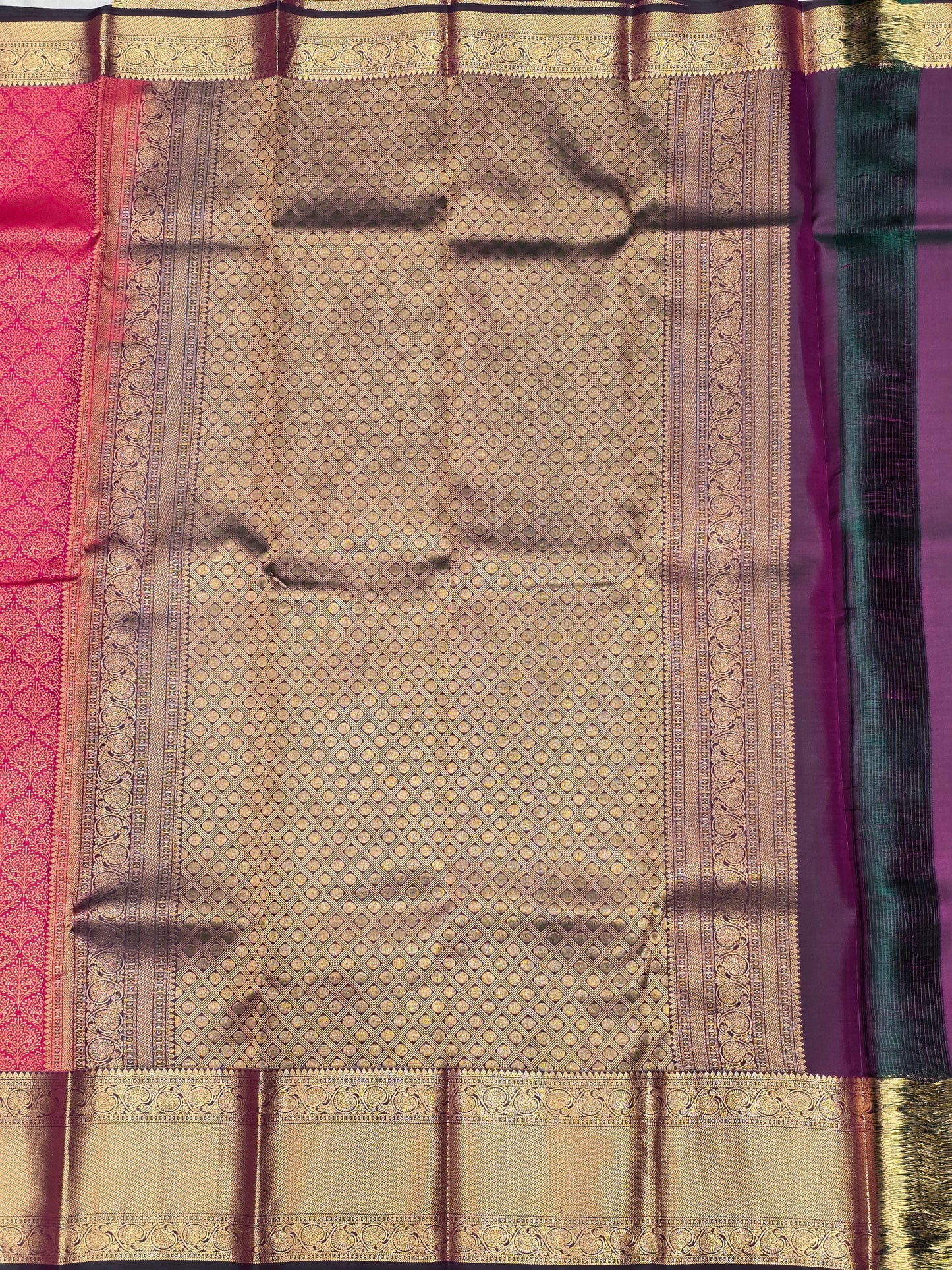 Pure Handloom Kanjivaram Brocade Silk Saree with Gatti Border and Rich Pallu