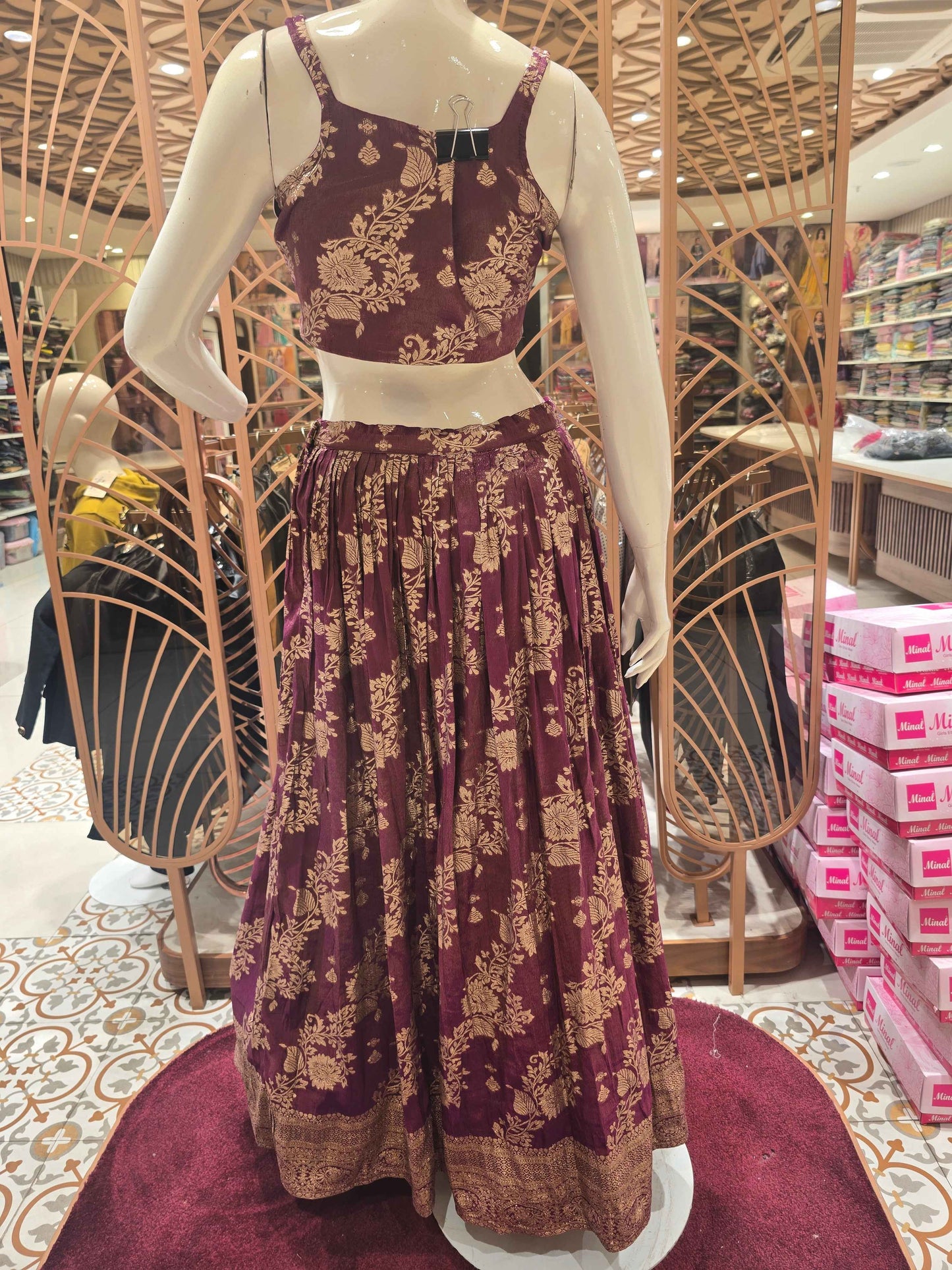 Women Burgundy Wine Banarasi Lehenga Set