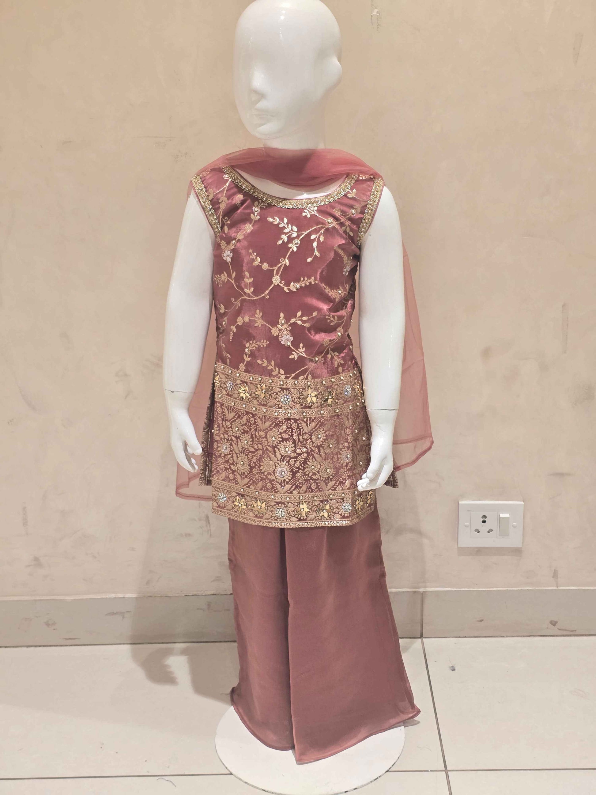 Peach Pink Crepe Silk Sharara Set for Girls