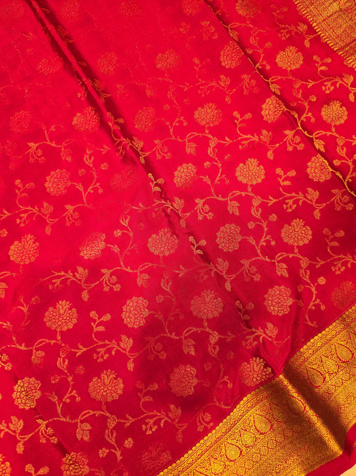 Pure Mysore Brocade Crepe Silk Saree with Full-Body Floral Weaving and Traditional Zari Border | Festive & Wedding Wear
