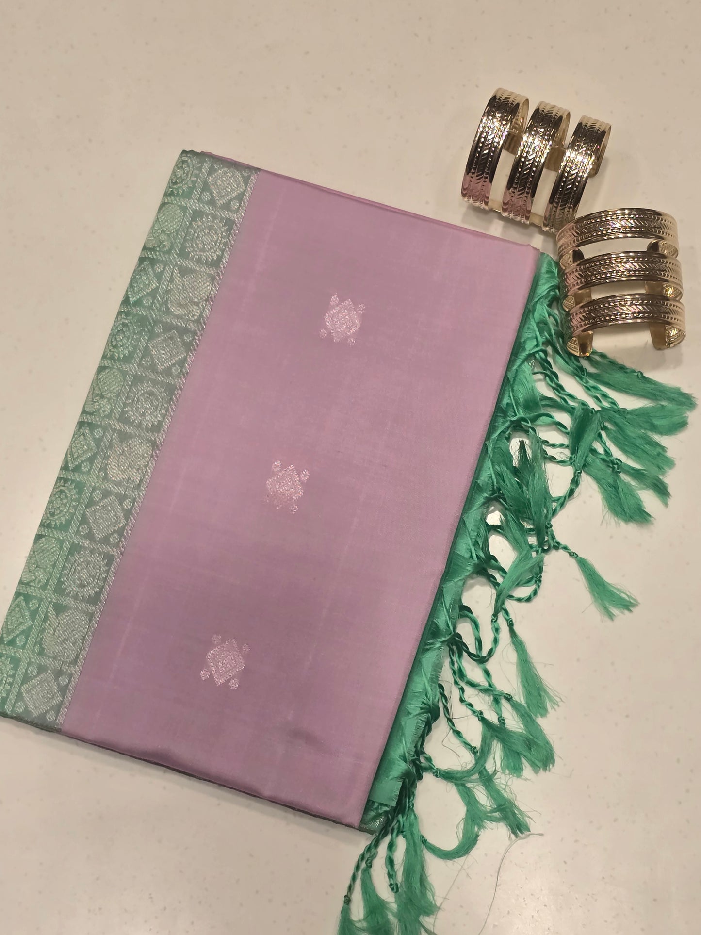 Pure Kanjivaram soft silk green with gray color and rich pallu