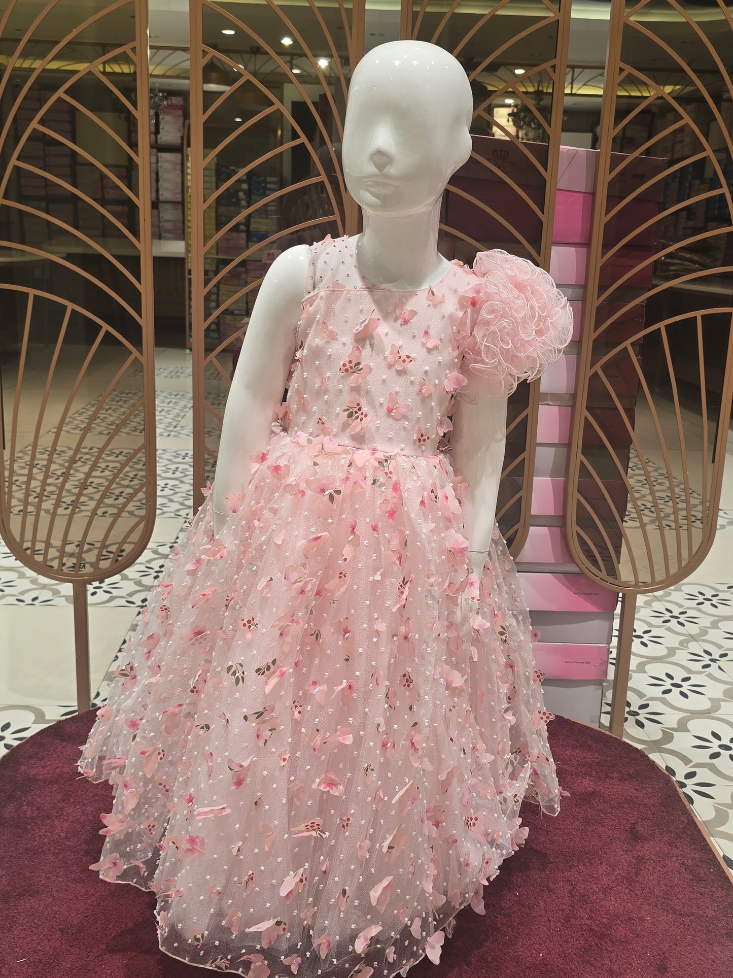 Girl Baby Pink Butterfly Cut Knitted Birthday Gown