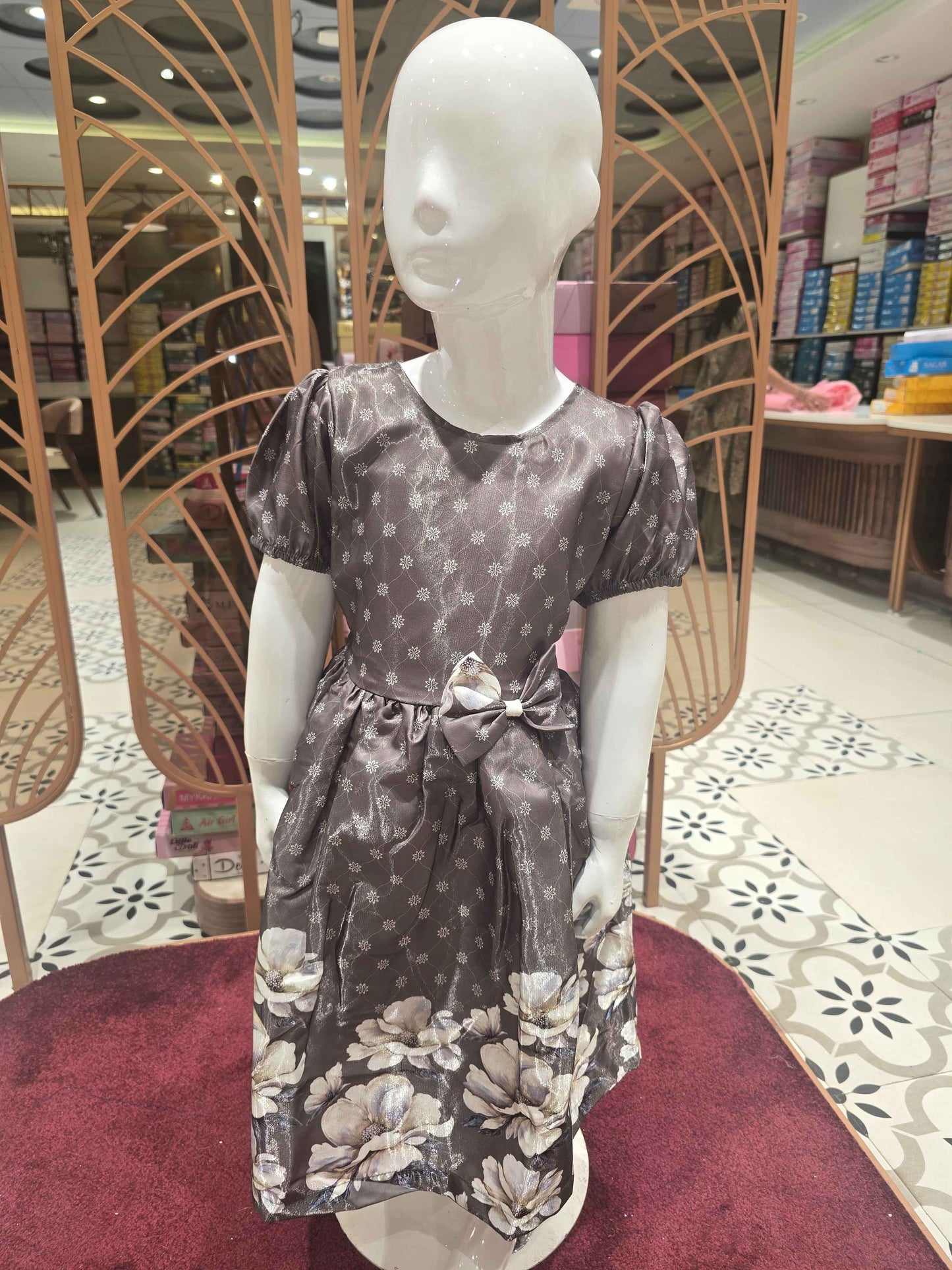 Girl Mehndi Green Printed Satin Short Frock