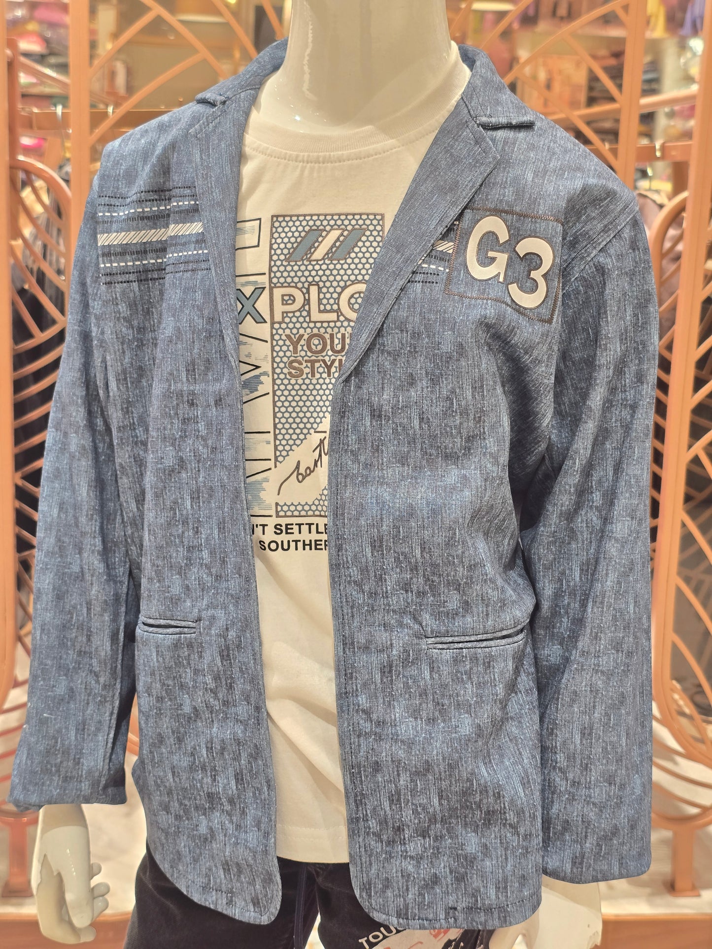 Blue White Jersey Cotton Shrug Set for Boys