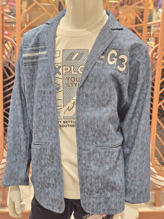 Blue White Jersey Cotton Shrug Set for Boys