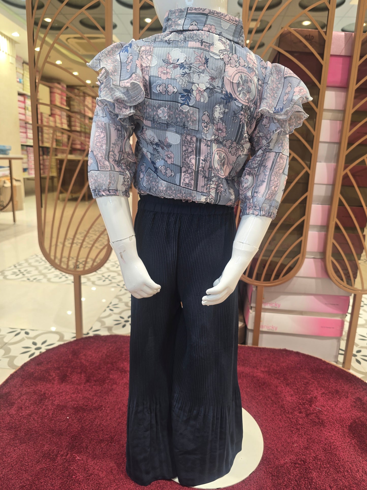 Girls Printed Crepe Palazzo Western Set