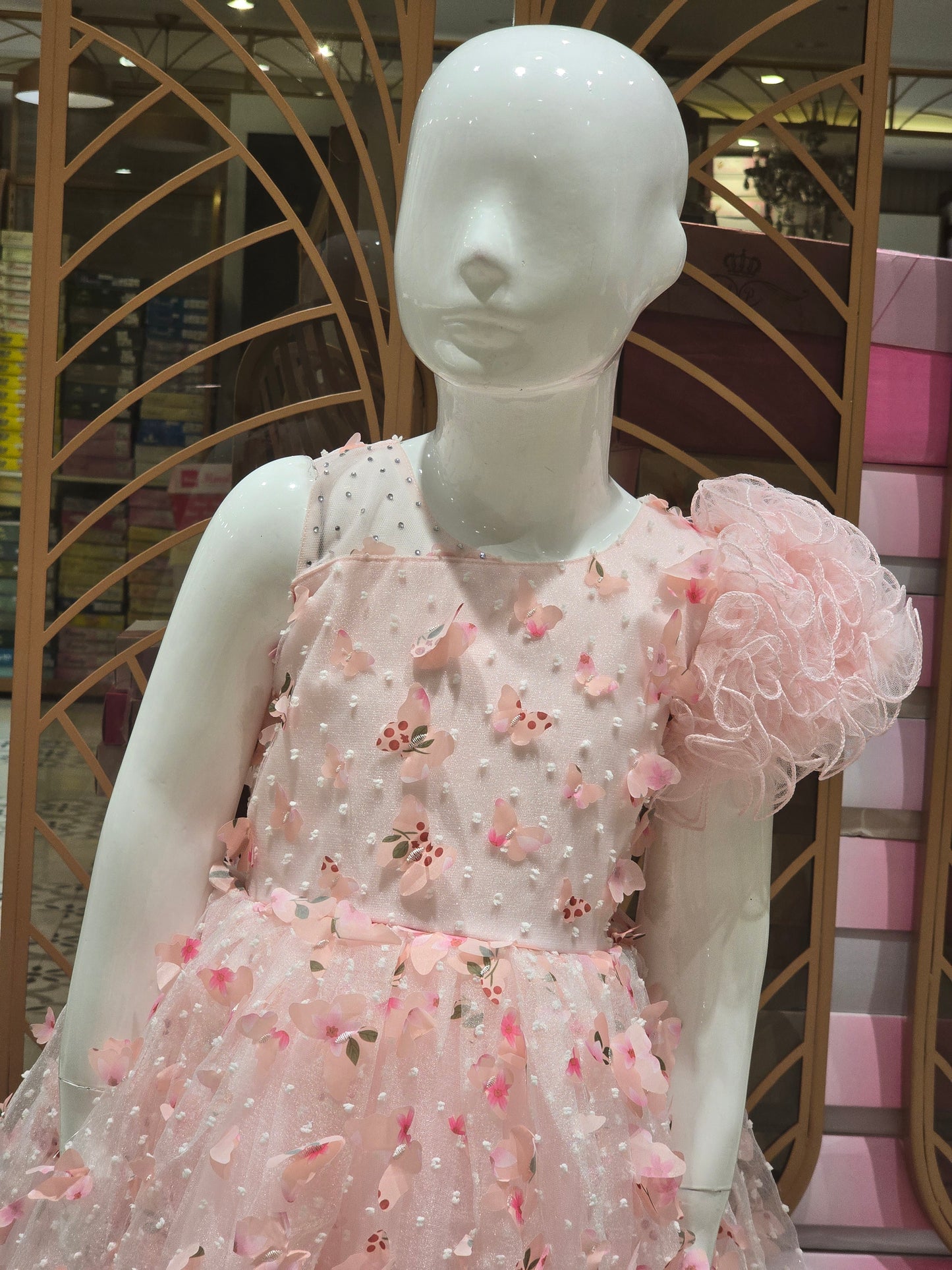 Girl Baby Pink Butterfly Cut Knitted Birthday Gown