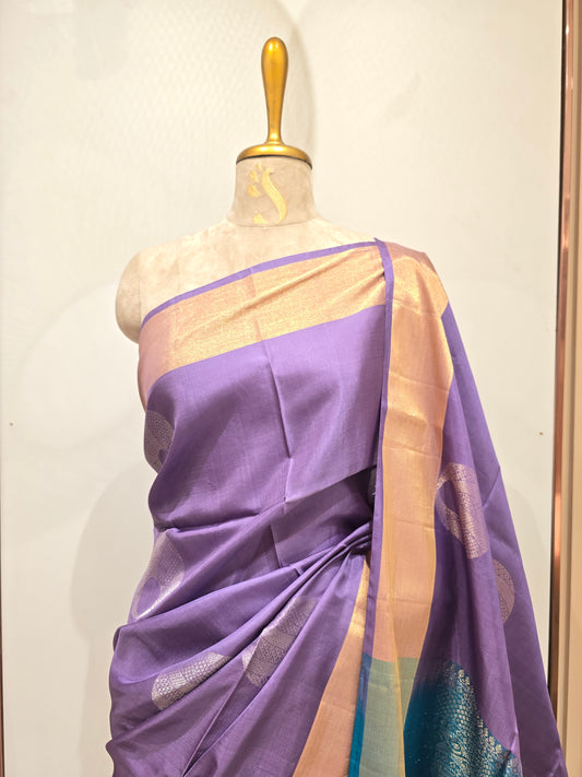 Lavender Sky Blue Pure Soft Silk Saree
