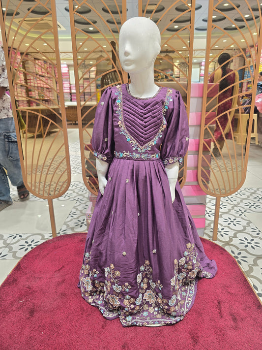 Light Purple Crepe Ethnic Gown for Girls
