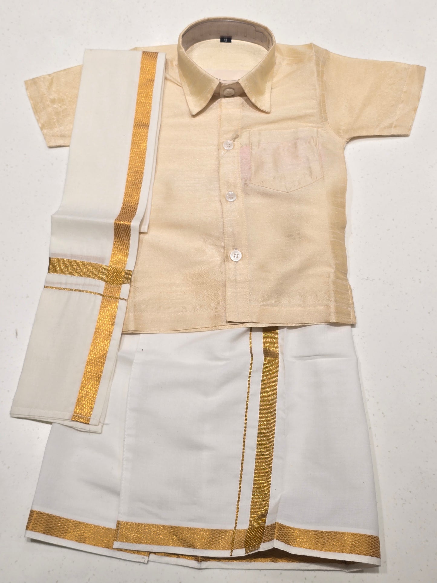 Cream White Semi Silk Dhoti Set for Boys