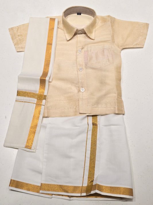 Cream White Semi Silk Dhoti Set for Boys