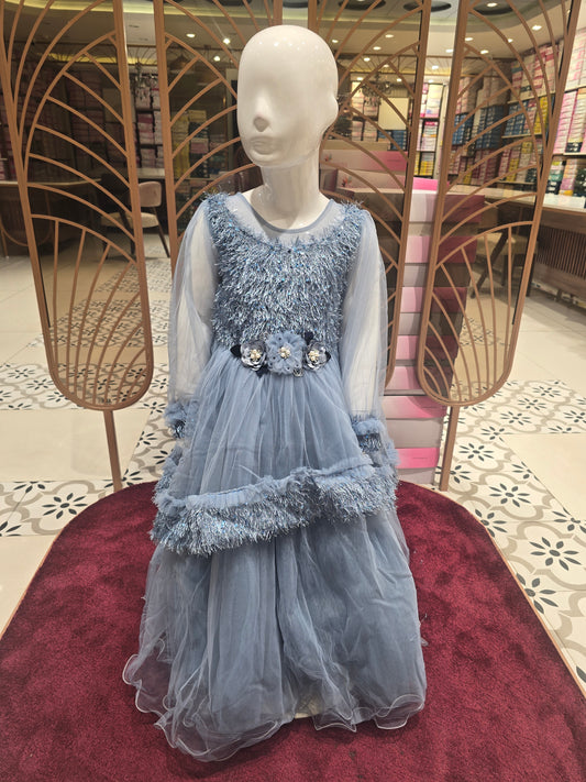 Boys Sky Blue Cotton Knitted Party Wear Gown