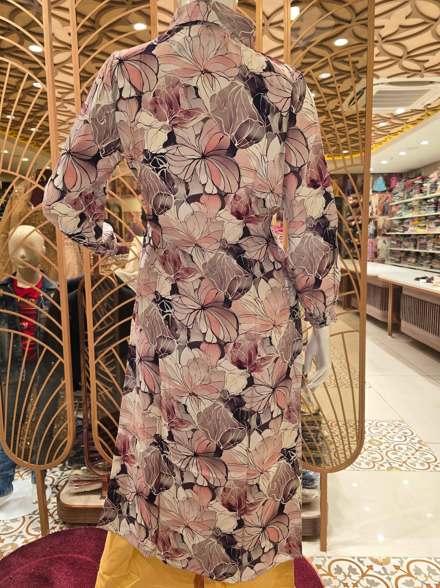 Floin material floral prints western short frock for women with colar neck and ¾ sleeves