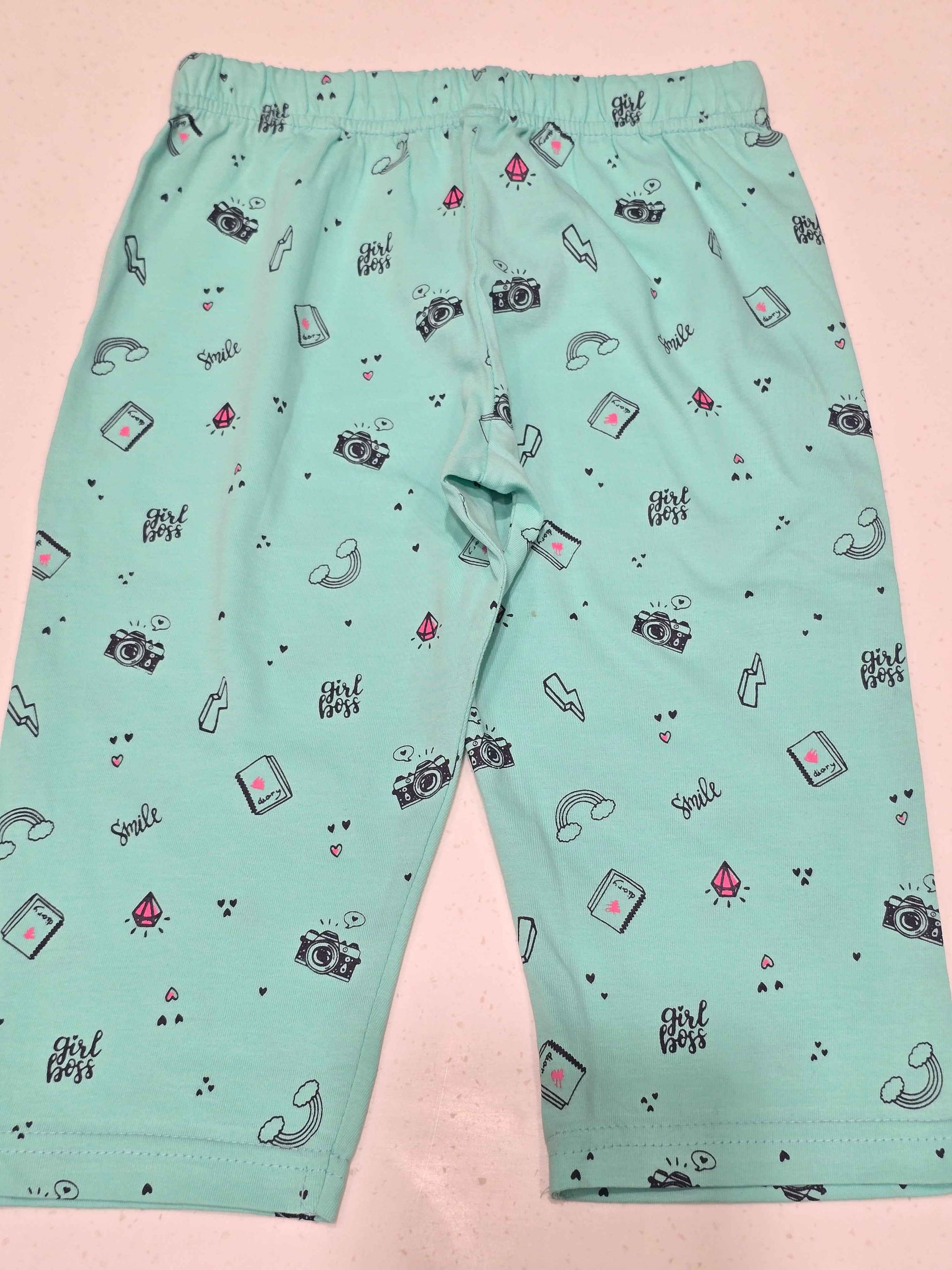 Printed Cotton material sea green colour capri for girl