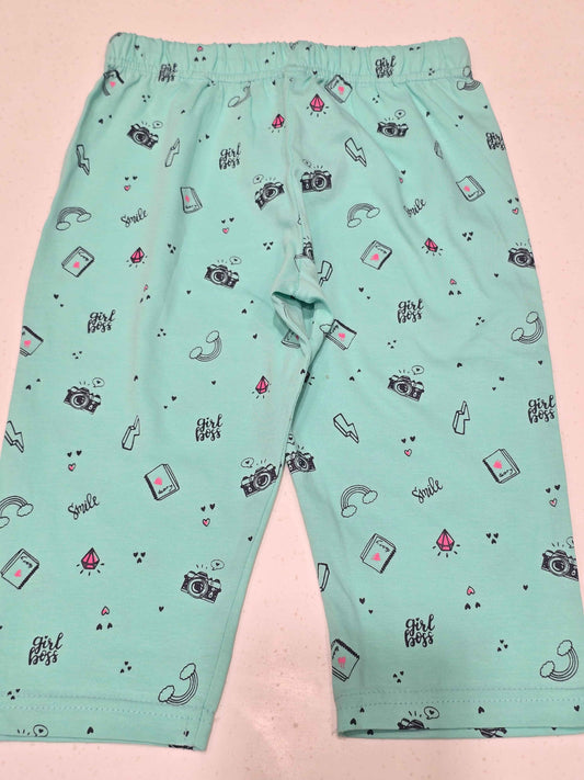 Printed Cotton material sea green colour capri for girl