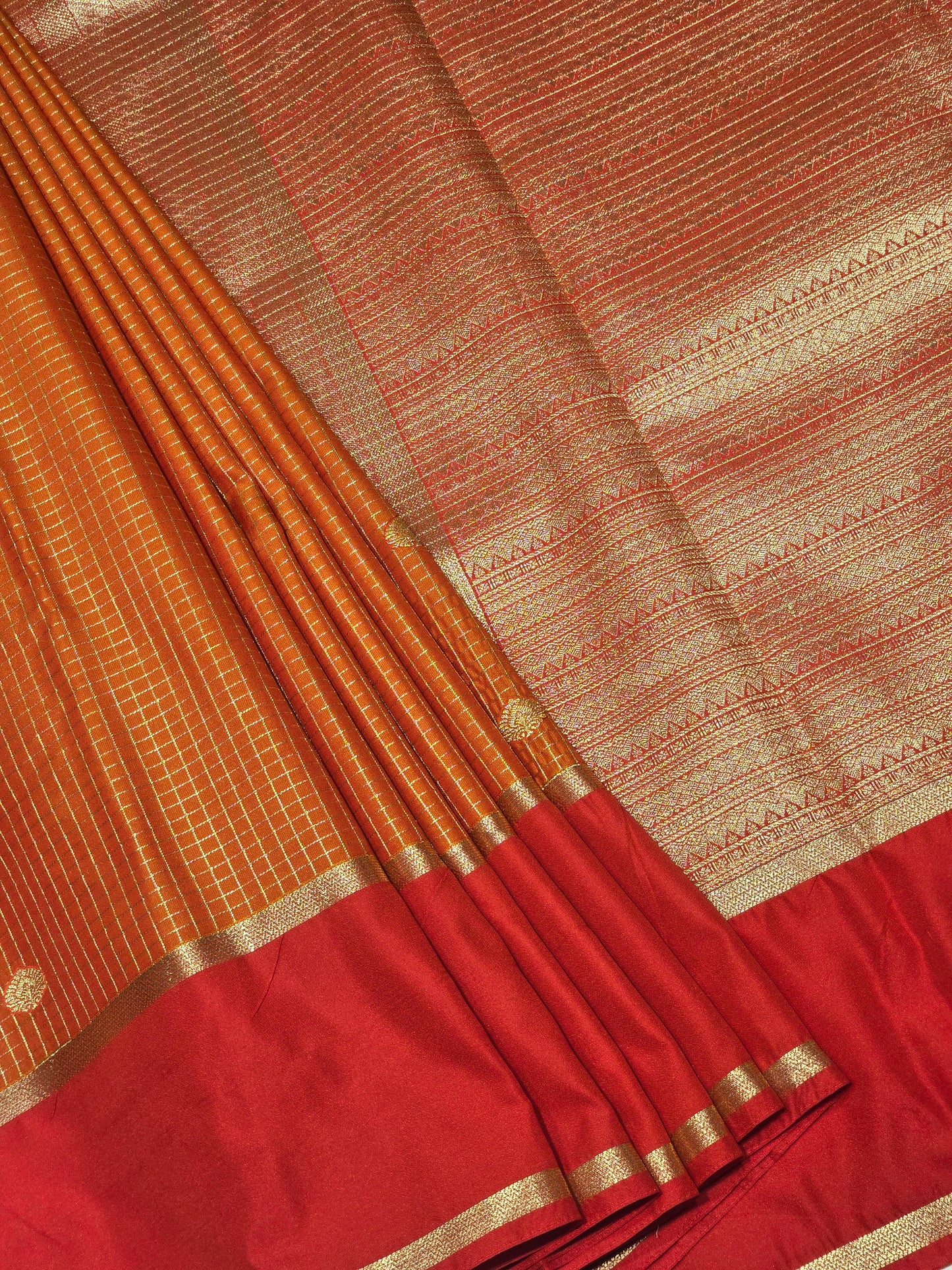 Semi kanjivaram saree with checked pattren and betex border