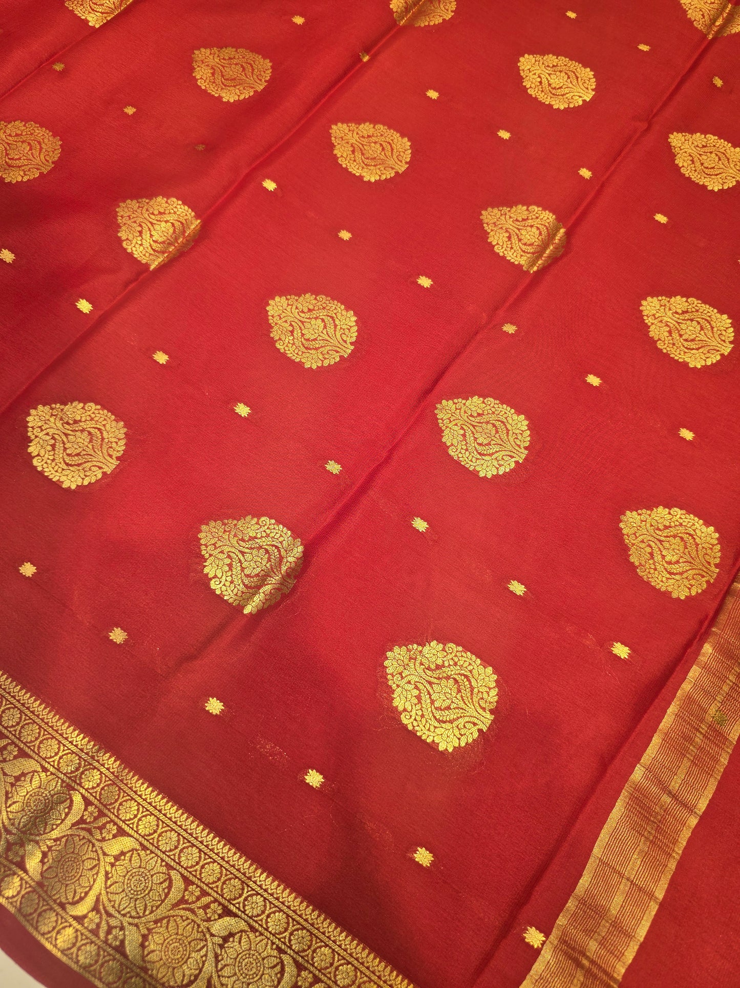 Pure Mysore Crepe Silk Saree with Butta Design and Traditional Zari Border | Lightweight Festive & Wedding Wear Saree