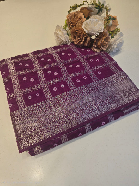 Crush Bandhini Silk Saree with Checked Pattern and Butta Motifs | Lightweight Festive & Daily Wear Saree