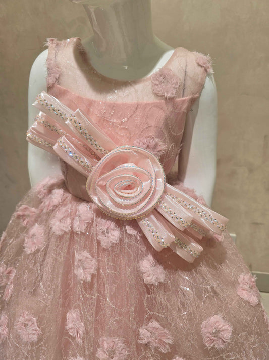 Soft Pink Knitted Sequin Baby Frock for Girls