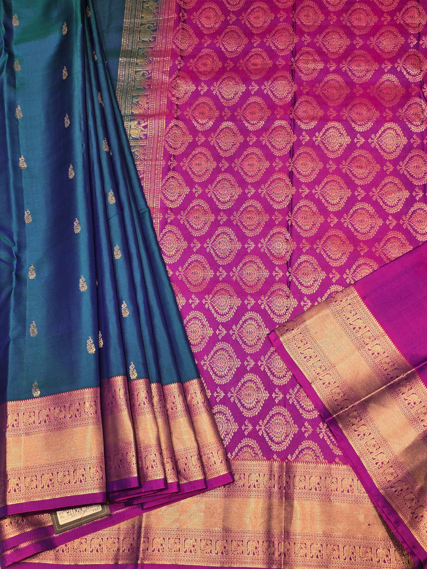Peacock Blue Pure Handloom Kanjivaram Silk Saree