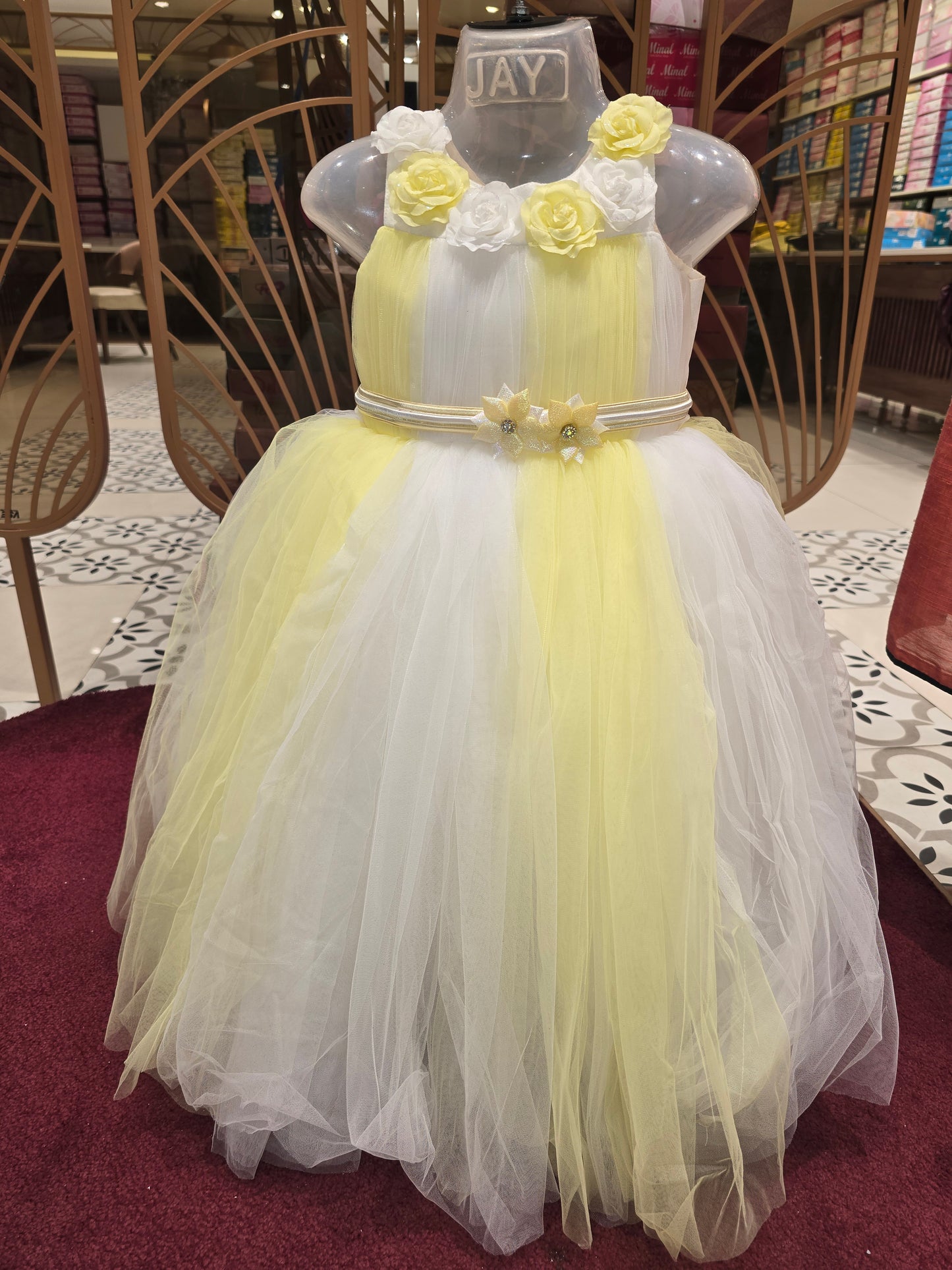 Girl Dual Colour Knitted Rose Design Party Gown
