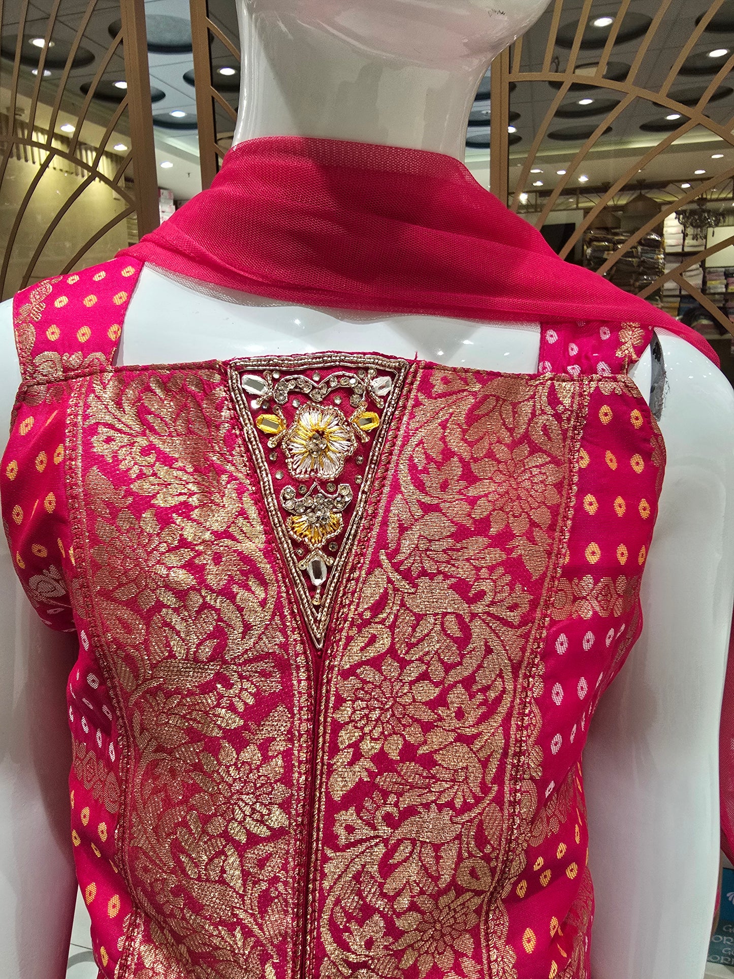 Rose Pink Tissue Silk Indo Western Palazzo Set for Girls with Banarasi Floral Design, Cape Cut Blazer & Embroidered Border – 3 Piece Set
