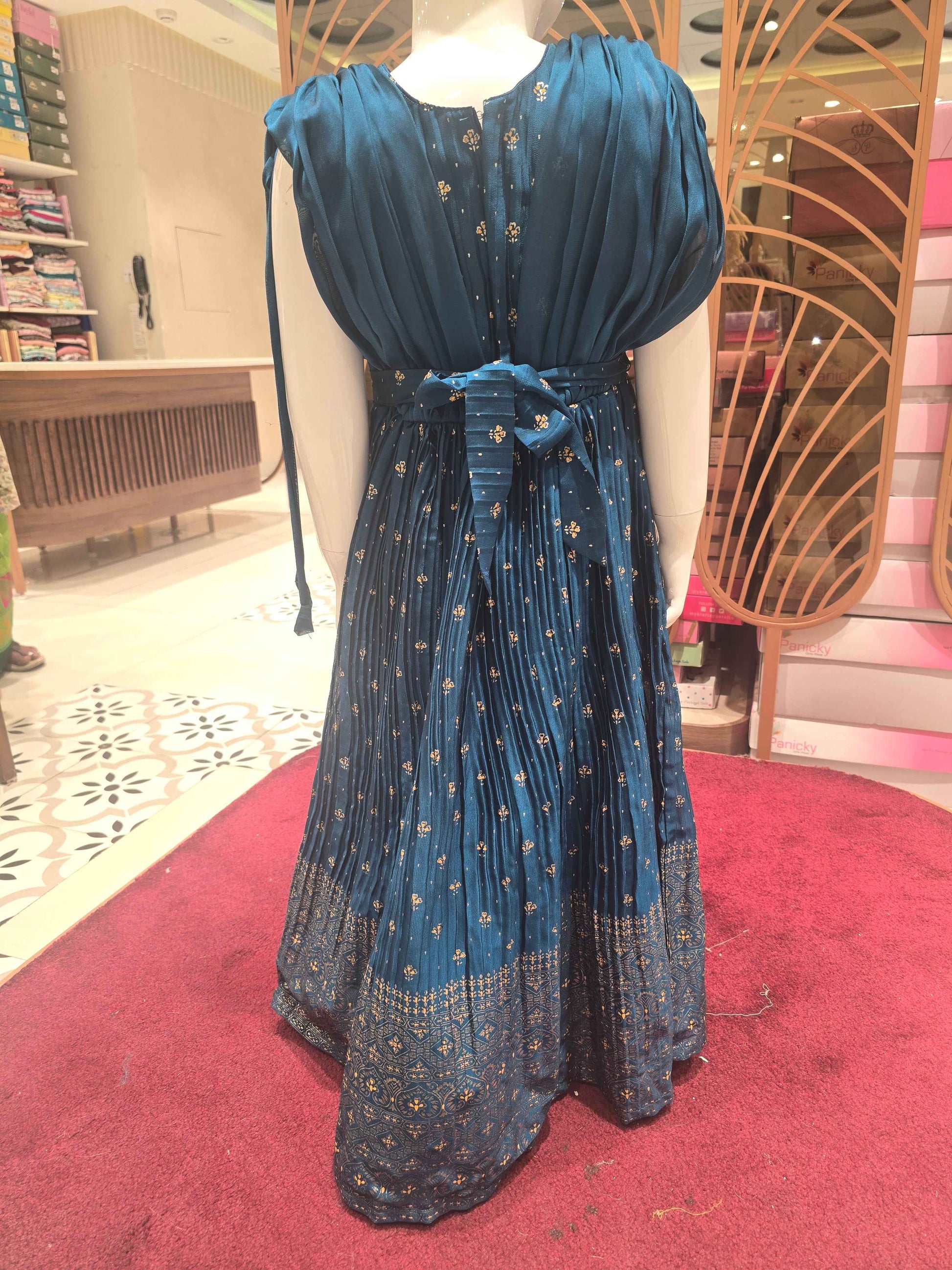 Girl Peacock Blue Crush Chiffon Traditional Gown