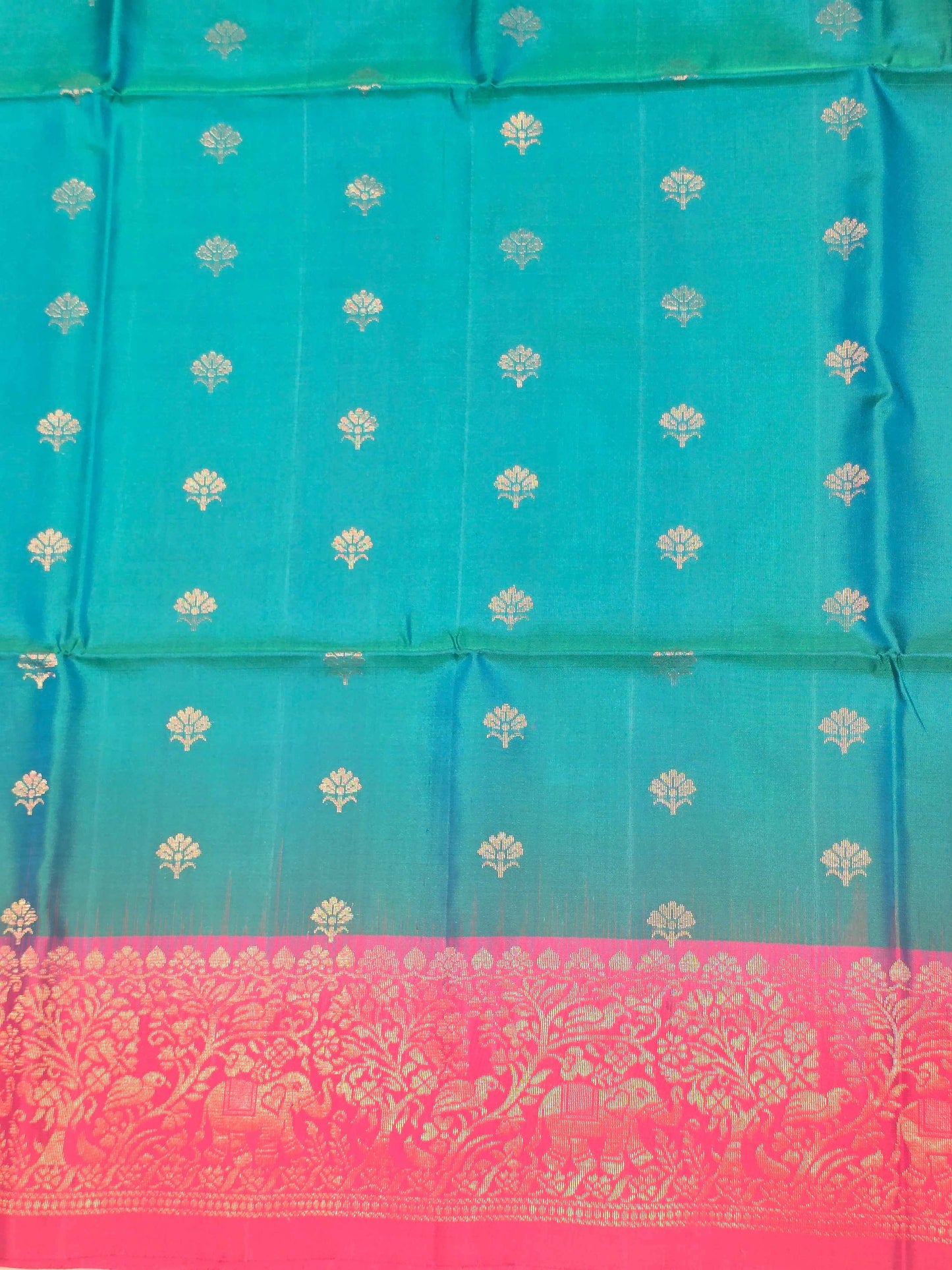 Pure softsilk peacock with pink colour saree and traditional border