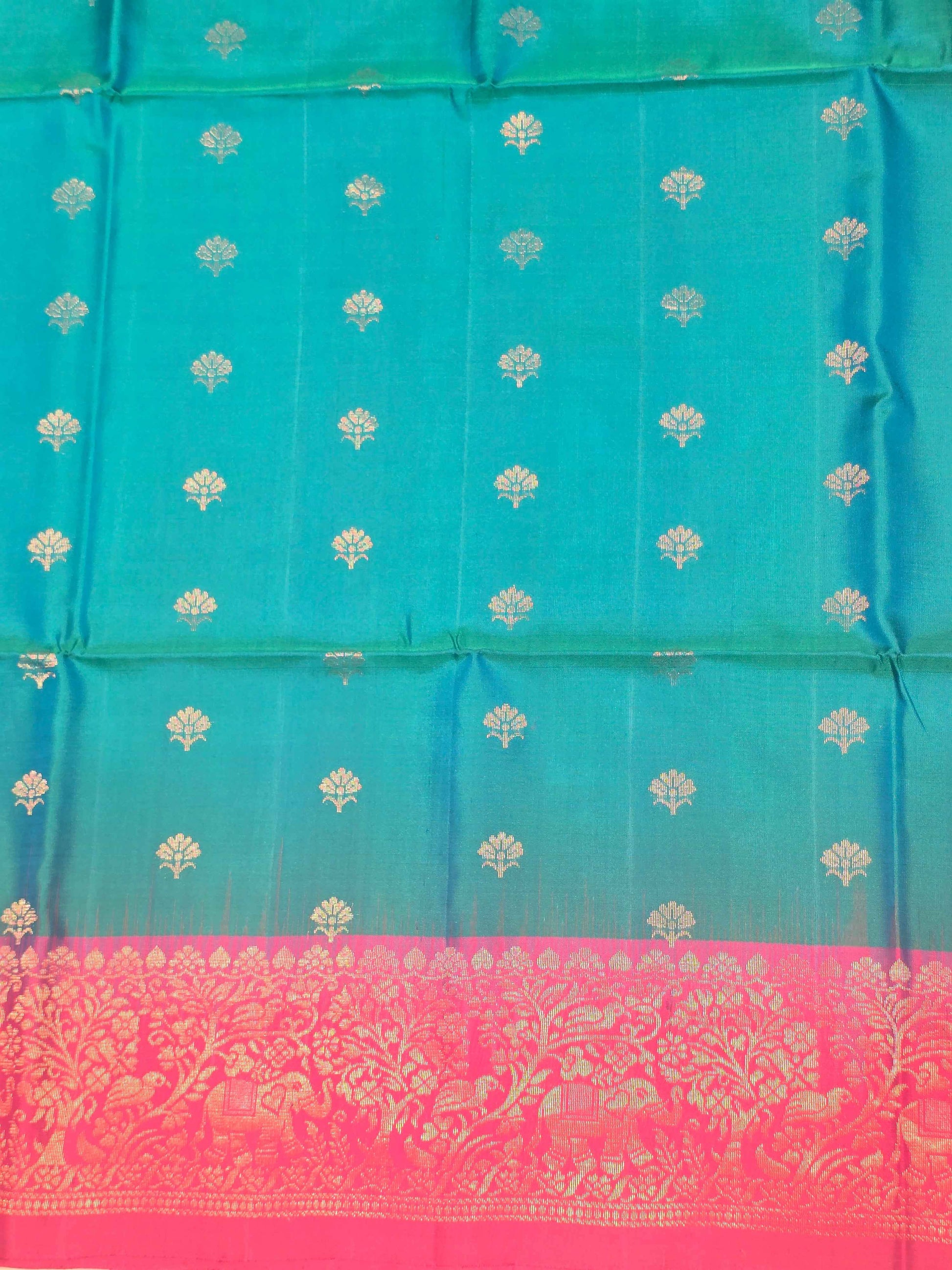 Pure softsilk peacock with pink colour saree and traditional border
