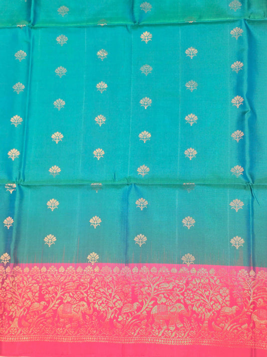 Pure softsilk peacock with pink colour saree and traditional border