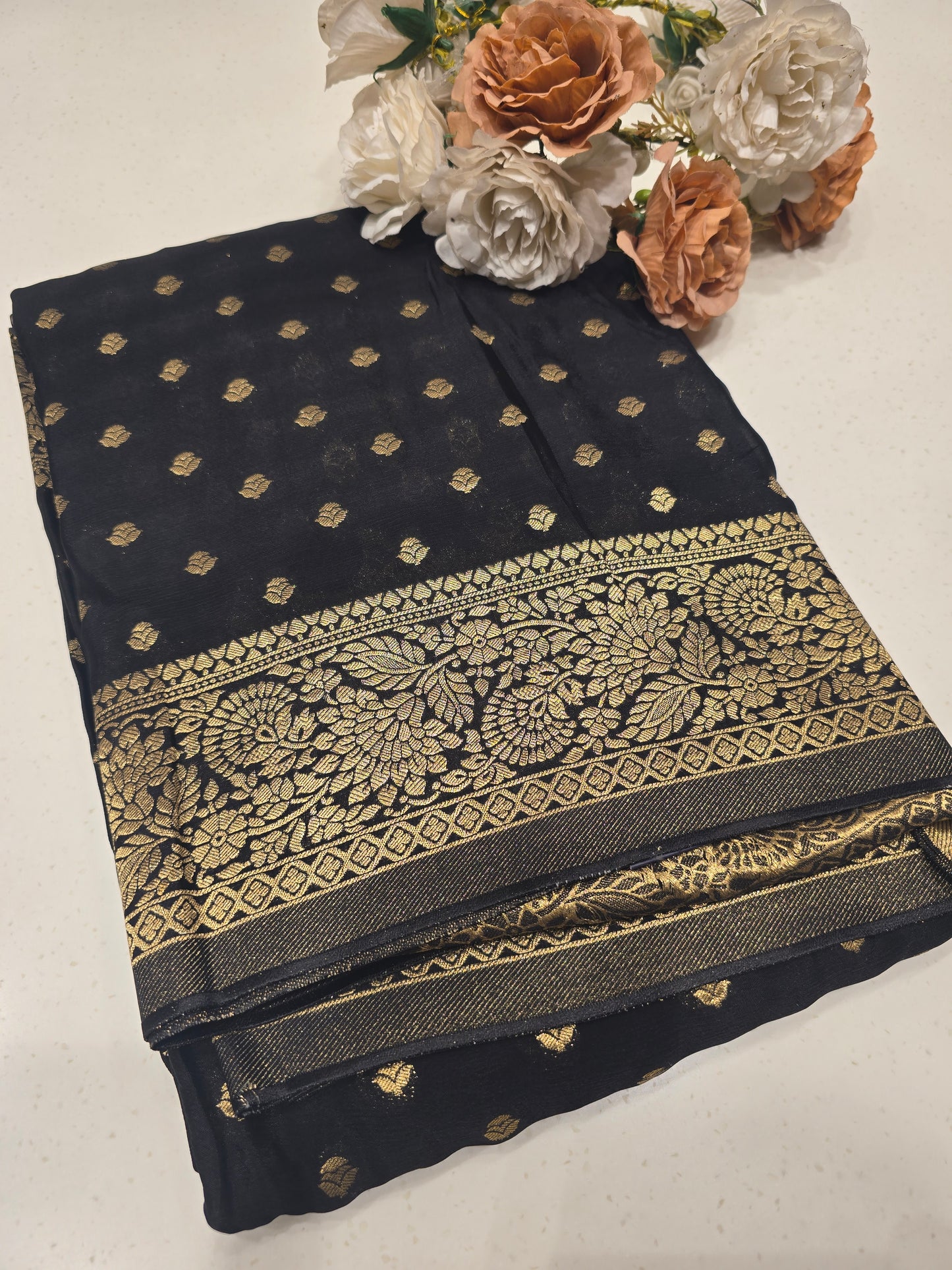 Chinon Banarasi Silk Saree with Thousand Butta & Designer Zari Border | Festive & Party Wear Saree for Women