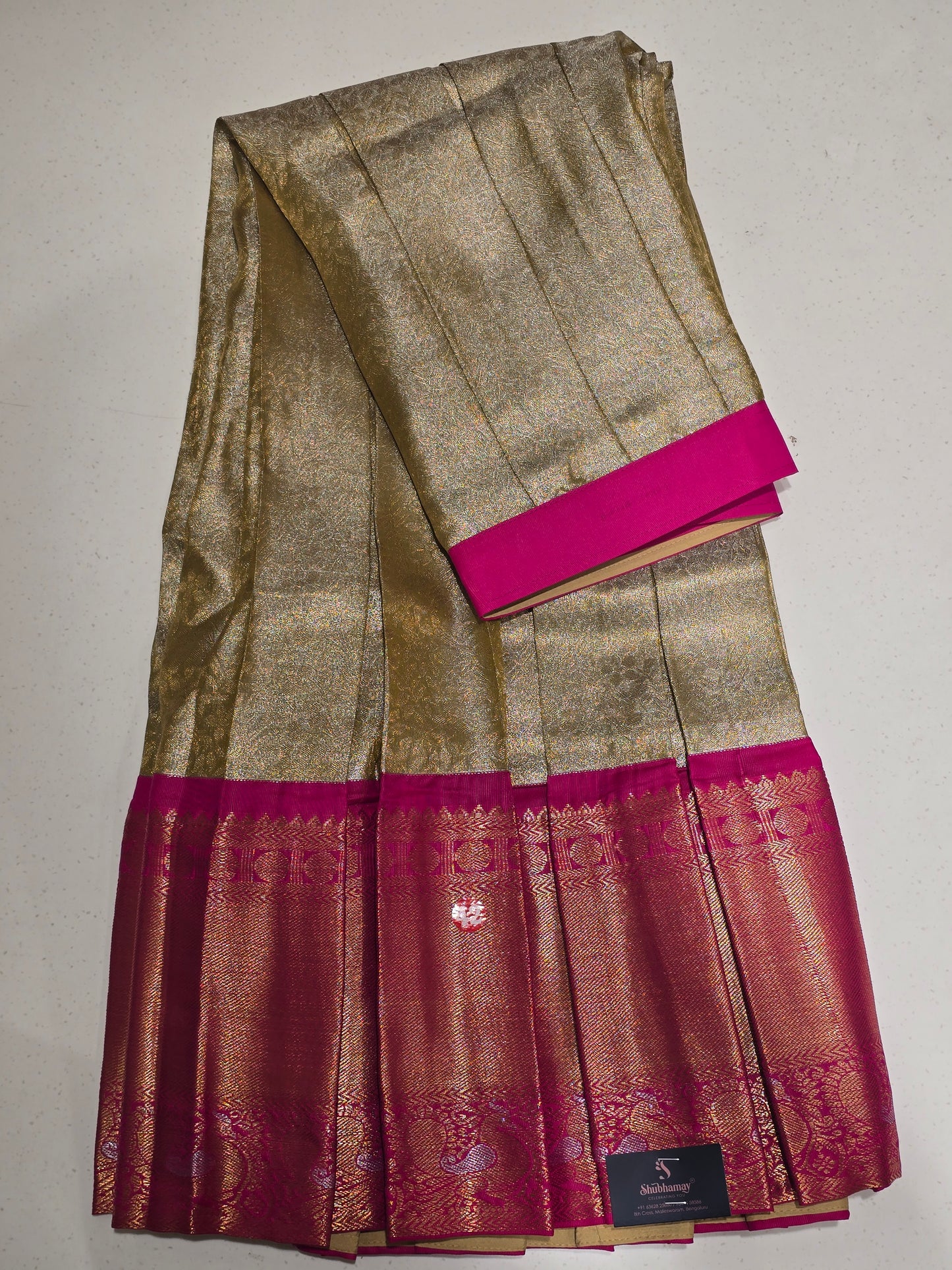 Women Peach Tissue Silk Semi Stitched Half Saree Set