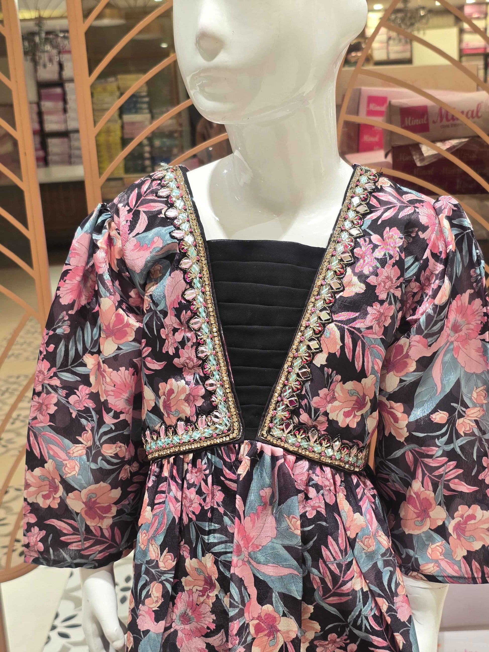 Chiffon material Aliya cut printed top and skirt plazo sets