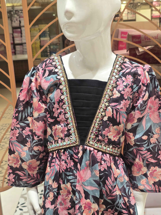 Chiffon material Aliya cut printed top and skirt plazo sets