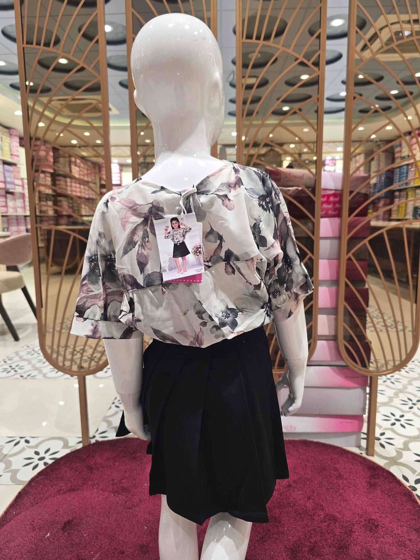 Floral Printed chiffon material light pista based western wear. Detachable top & mini skirt and Elbow sleeves