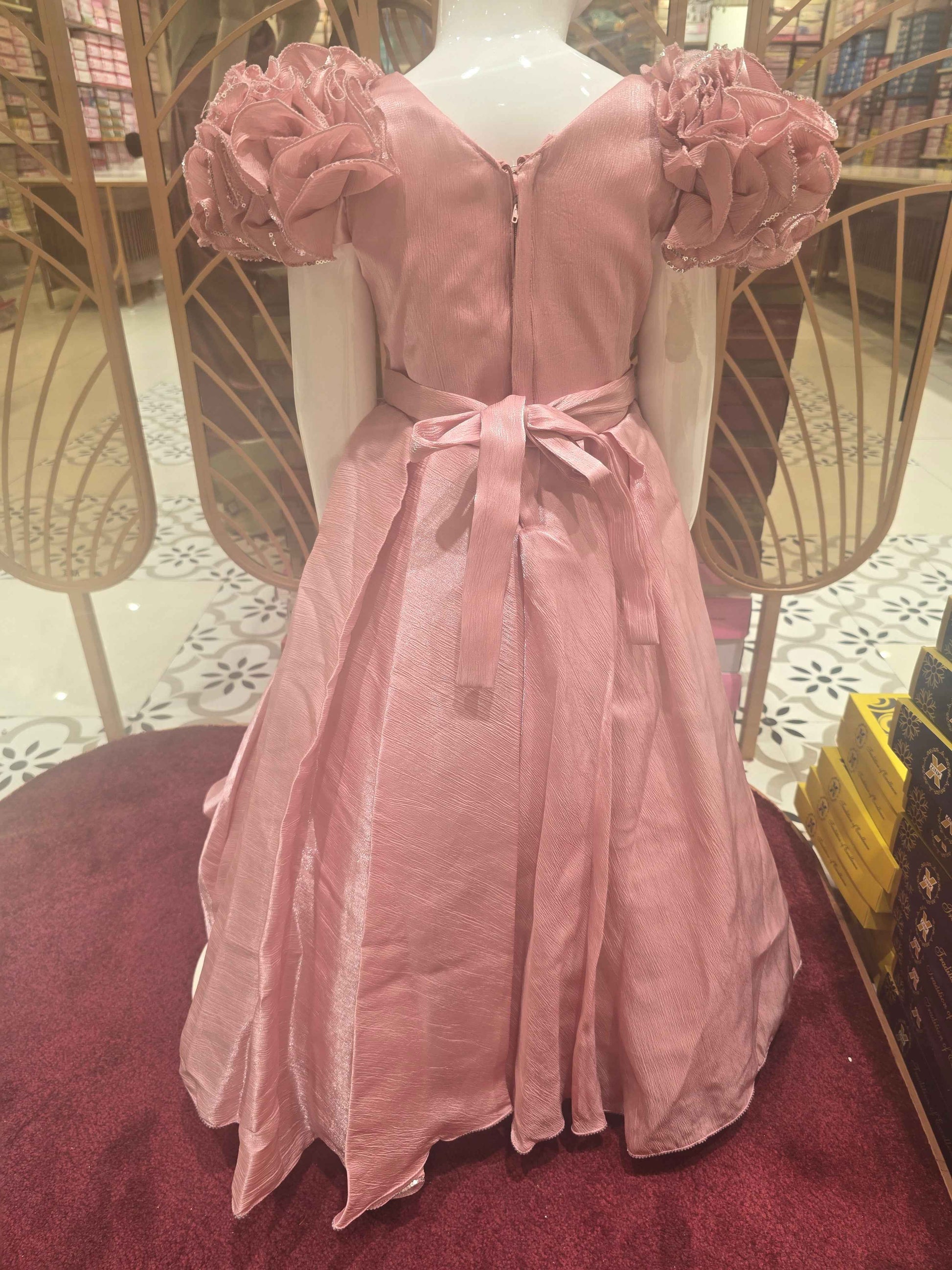 Girls Onion Pink Crush Satin Gown