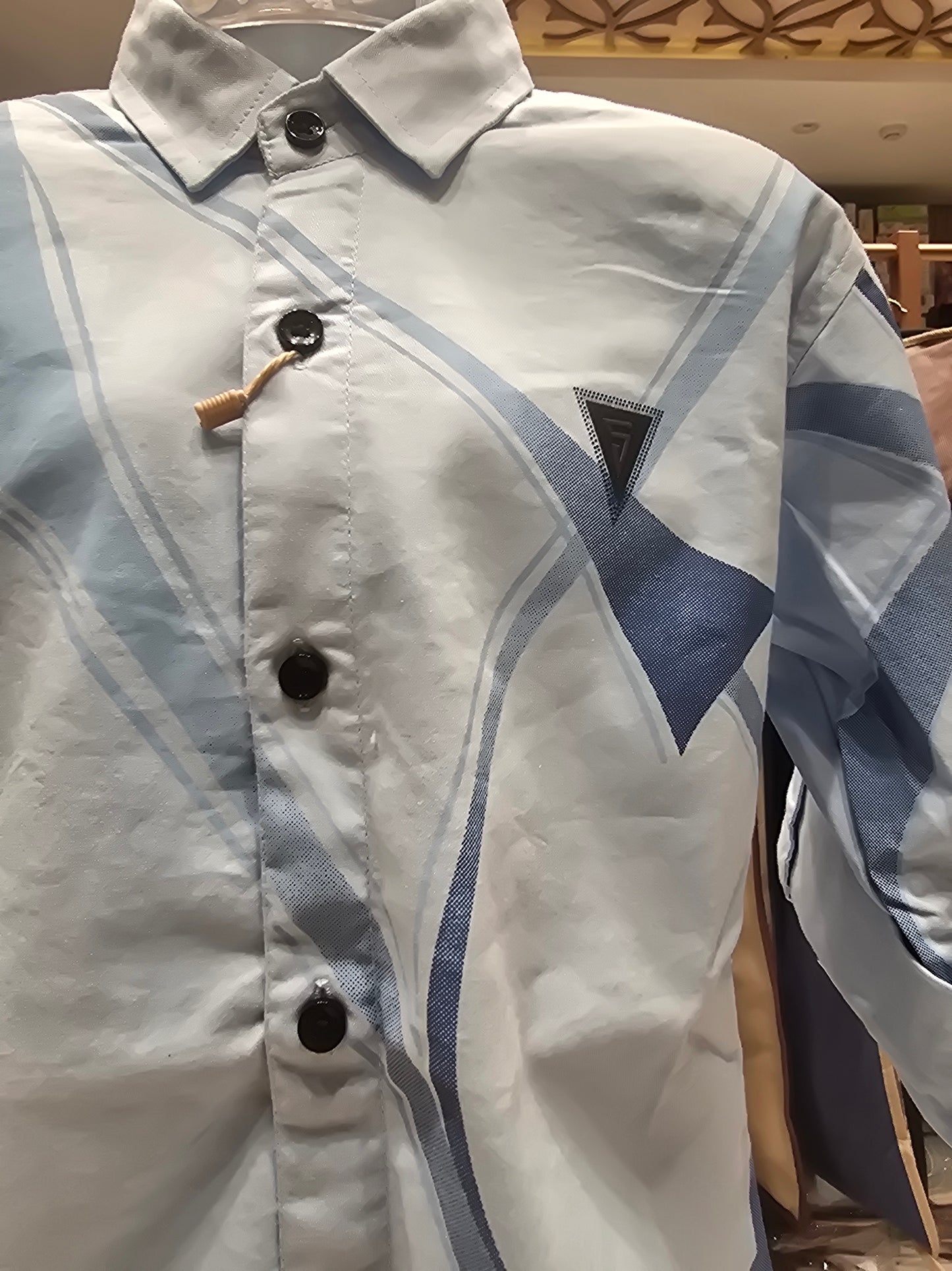 Sky Blue Imported Party Wear Shirt for Boys with Blue Shade Print Design and Full Sleeves